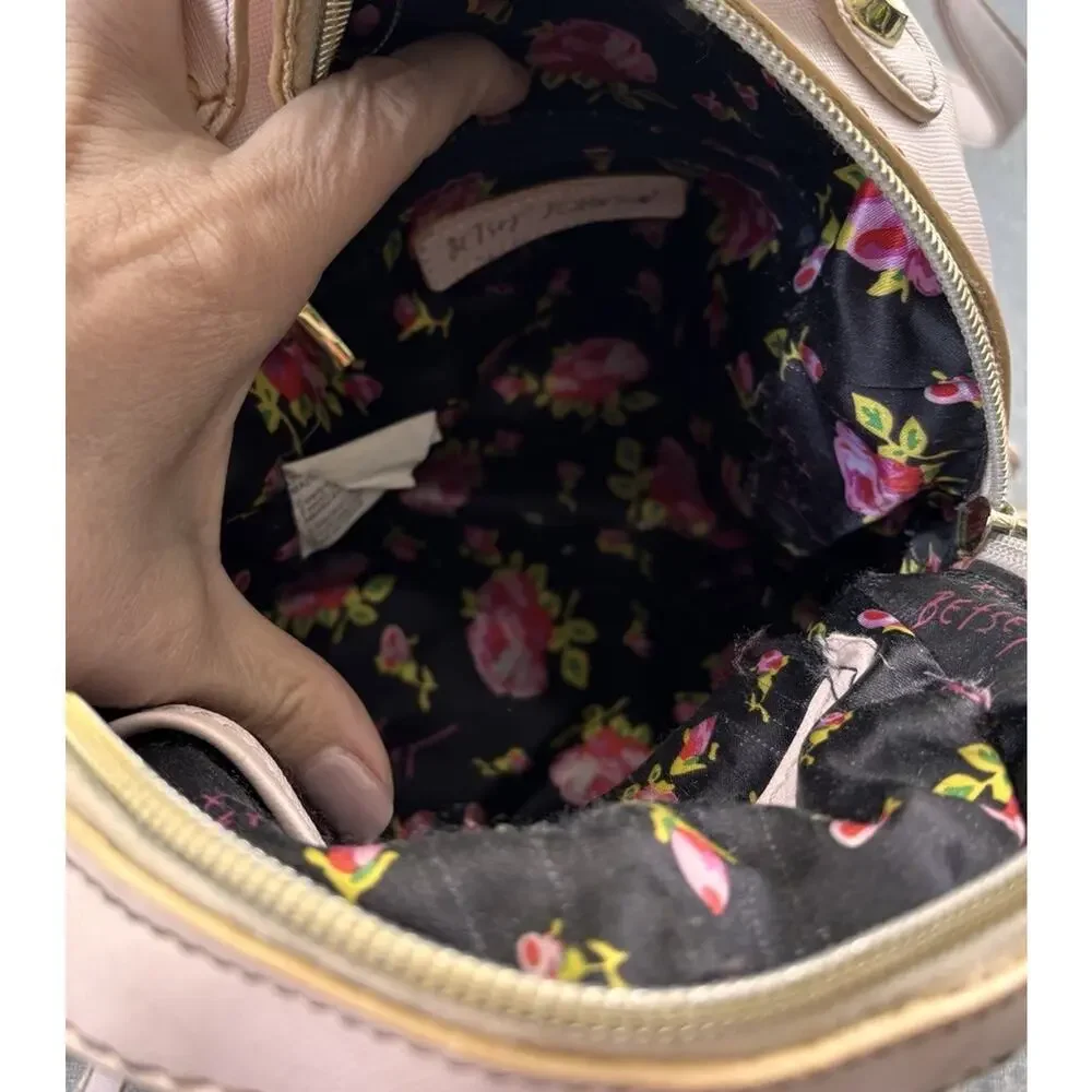 Betsey Johnson Womens Pink Blush Quilted Backpack Zipper Pockets Logo Lined